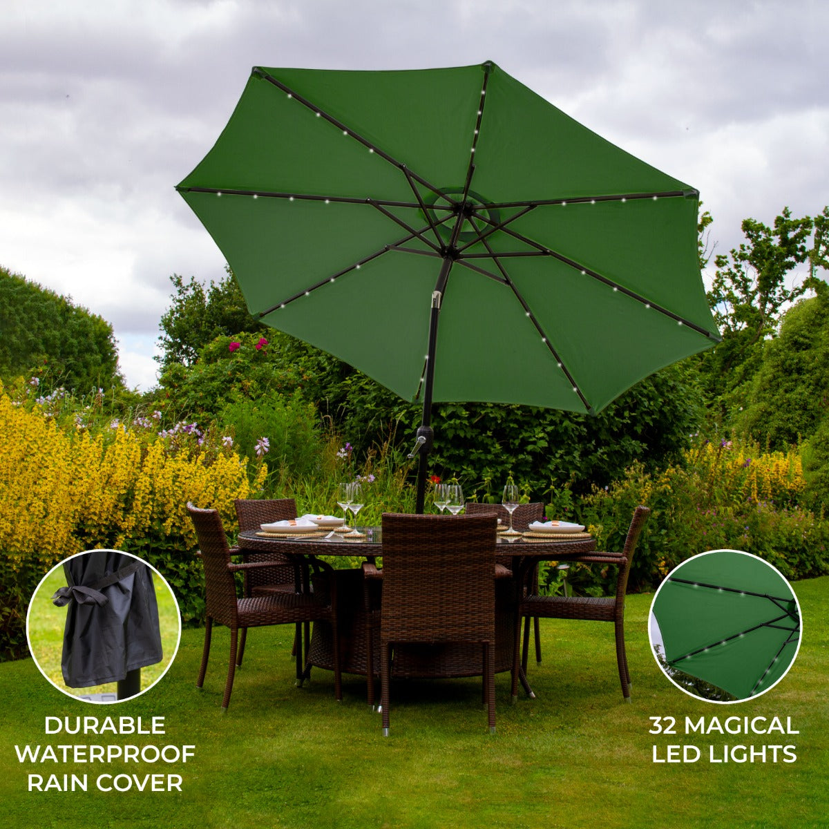 Green 2.7m LED Tilt Parasol - Used - Good