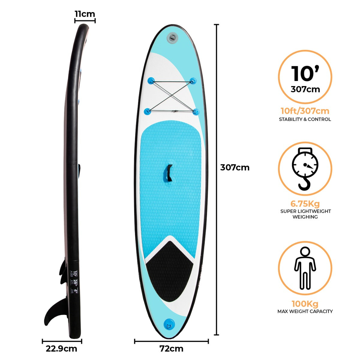 10ft Blue Inflatable Paddle Board - Used - Good