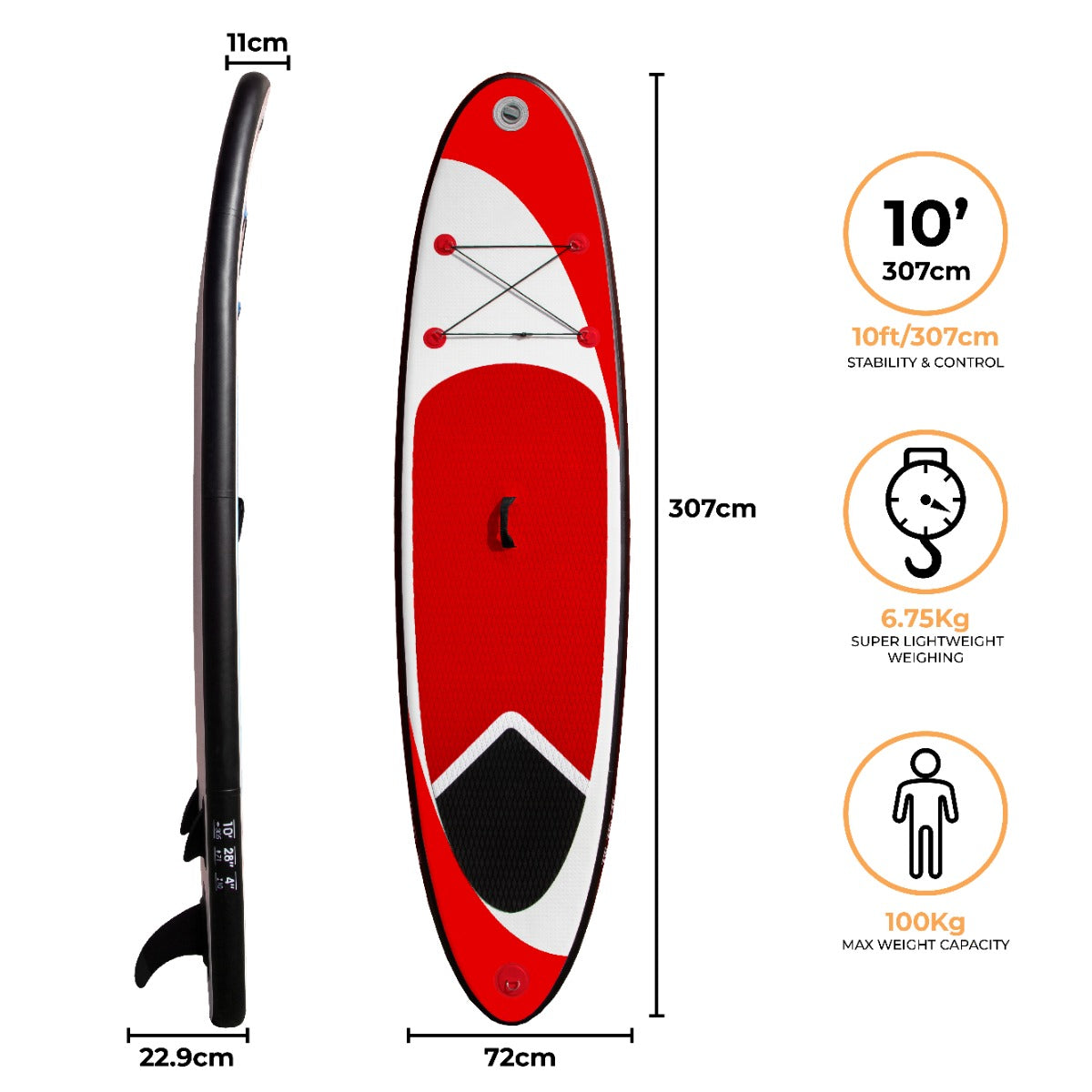 10ft Red Inflatable Paddle Board - Used - Acceptable