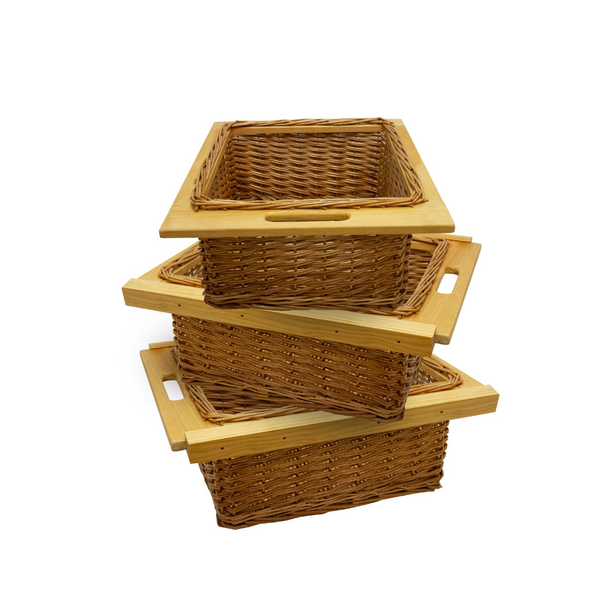 3 x Pull Out Wicker Kitchen Baskets 500mm - Like New