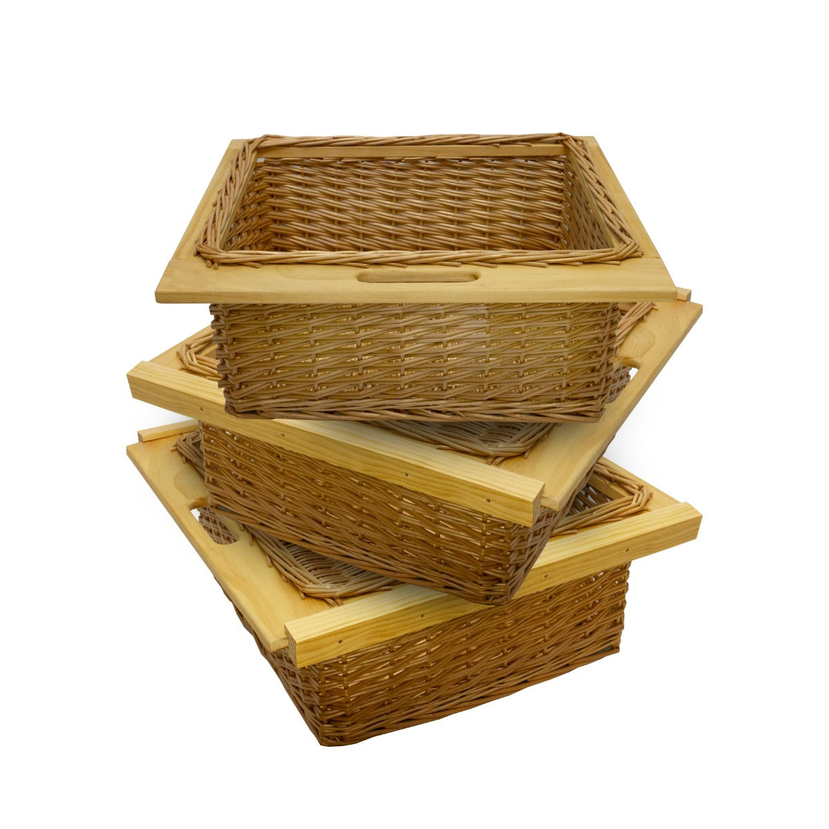 3 x Pull Out Wicker Kitchen Baskets 600mm - Like New