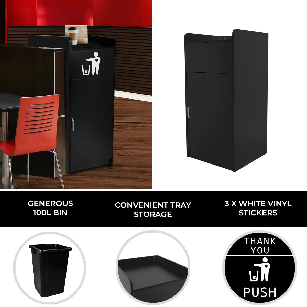 Black Wooden Litter Bin & Tray Stand - Used - Good