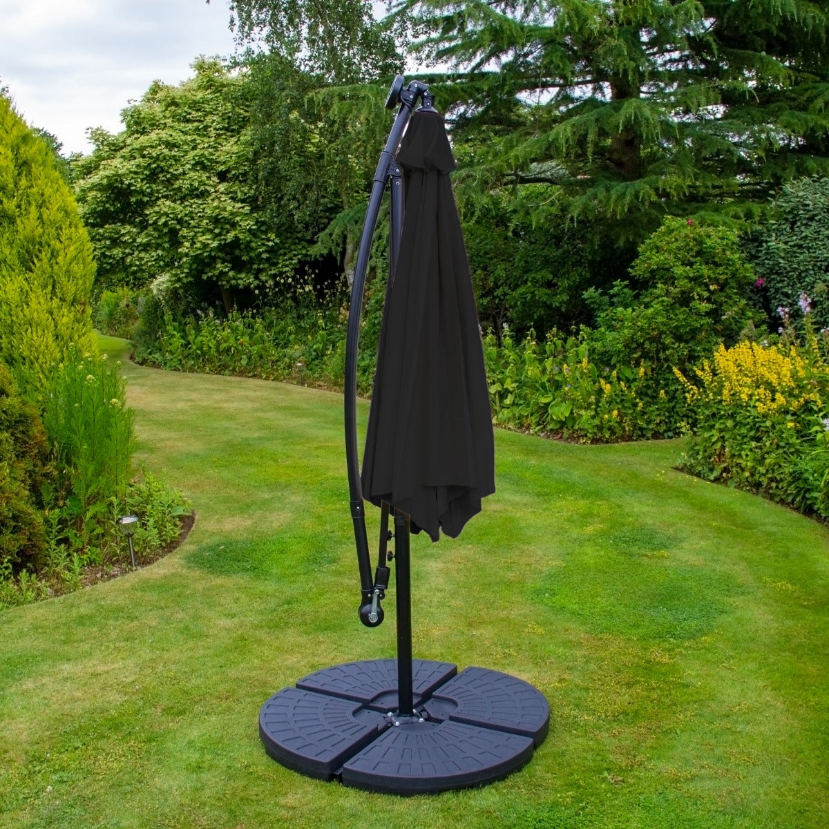 Black 3m LED Cantilever Parasol With Fan Base - Used - Good