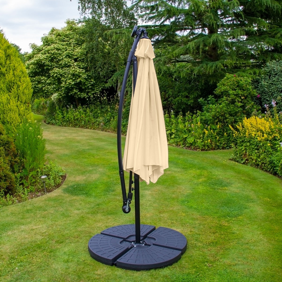 Beige 3m LED Cantilever Parasol With Fan Base - Used - Acceptable