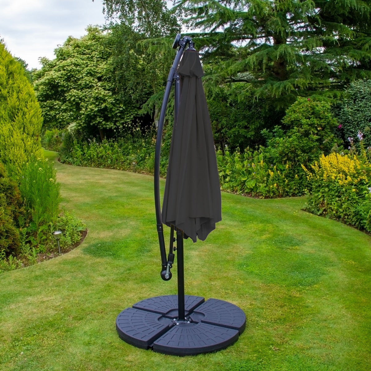 Grey 3m LED Cantilever Parasol With Fan Base - Used - Good