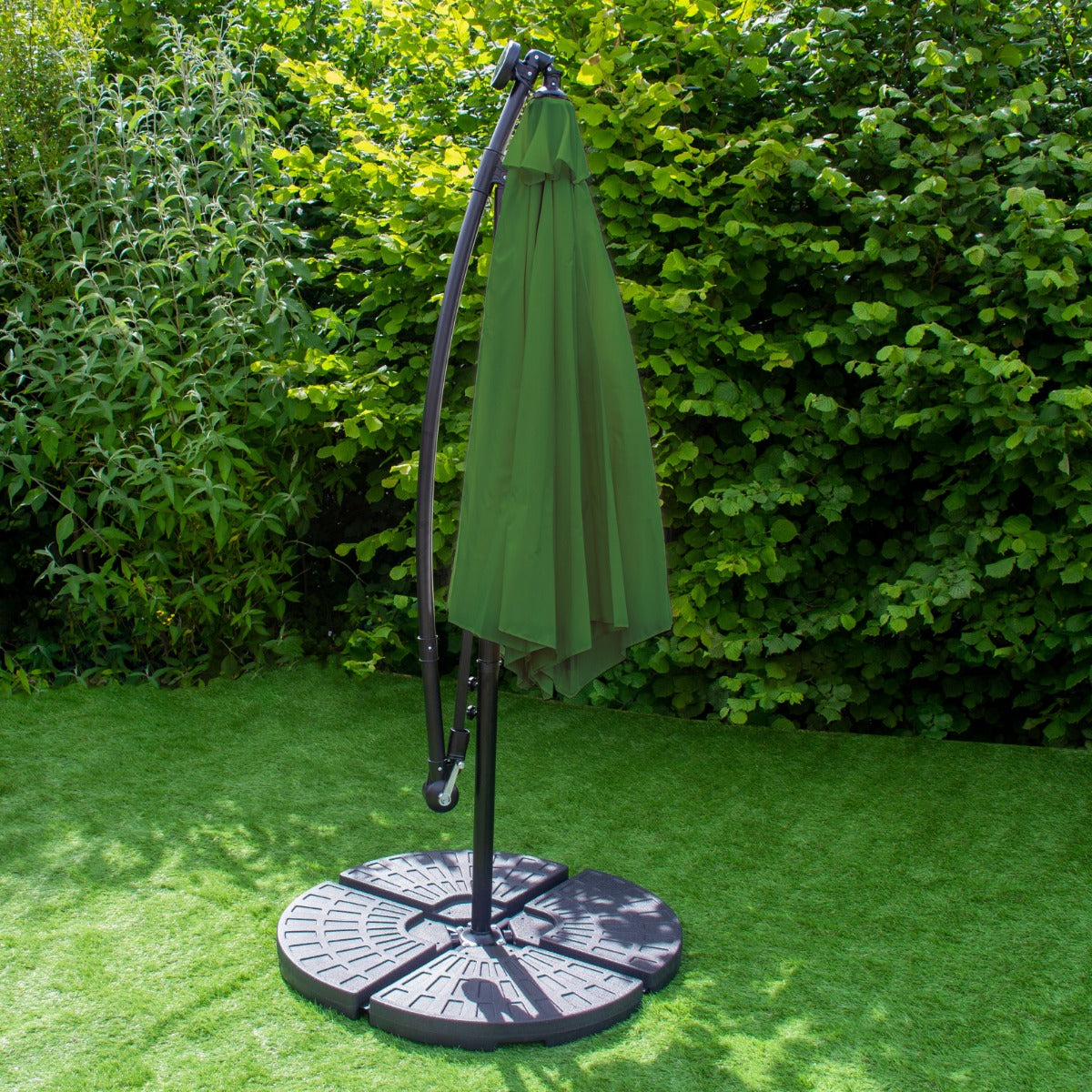 Green 3m LED Cantilever Parasol With Fan Base - Used - Good