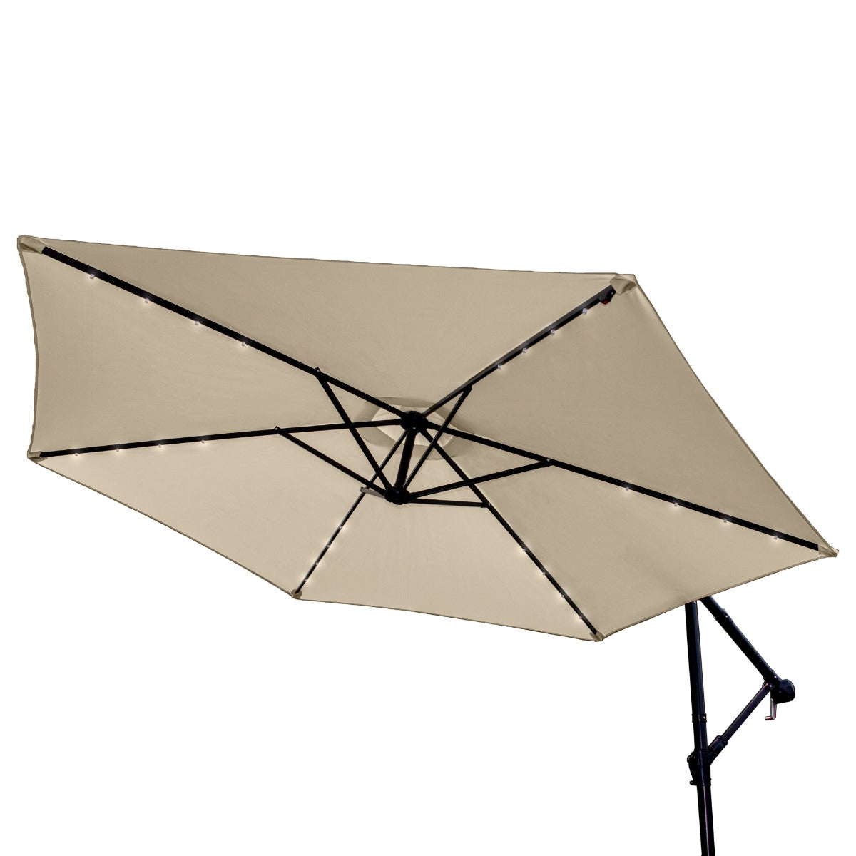 Beige 3m LED Cantilever Parasol With Fan Base - Like New