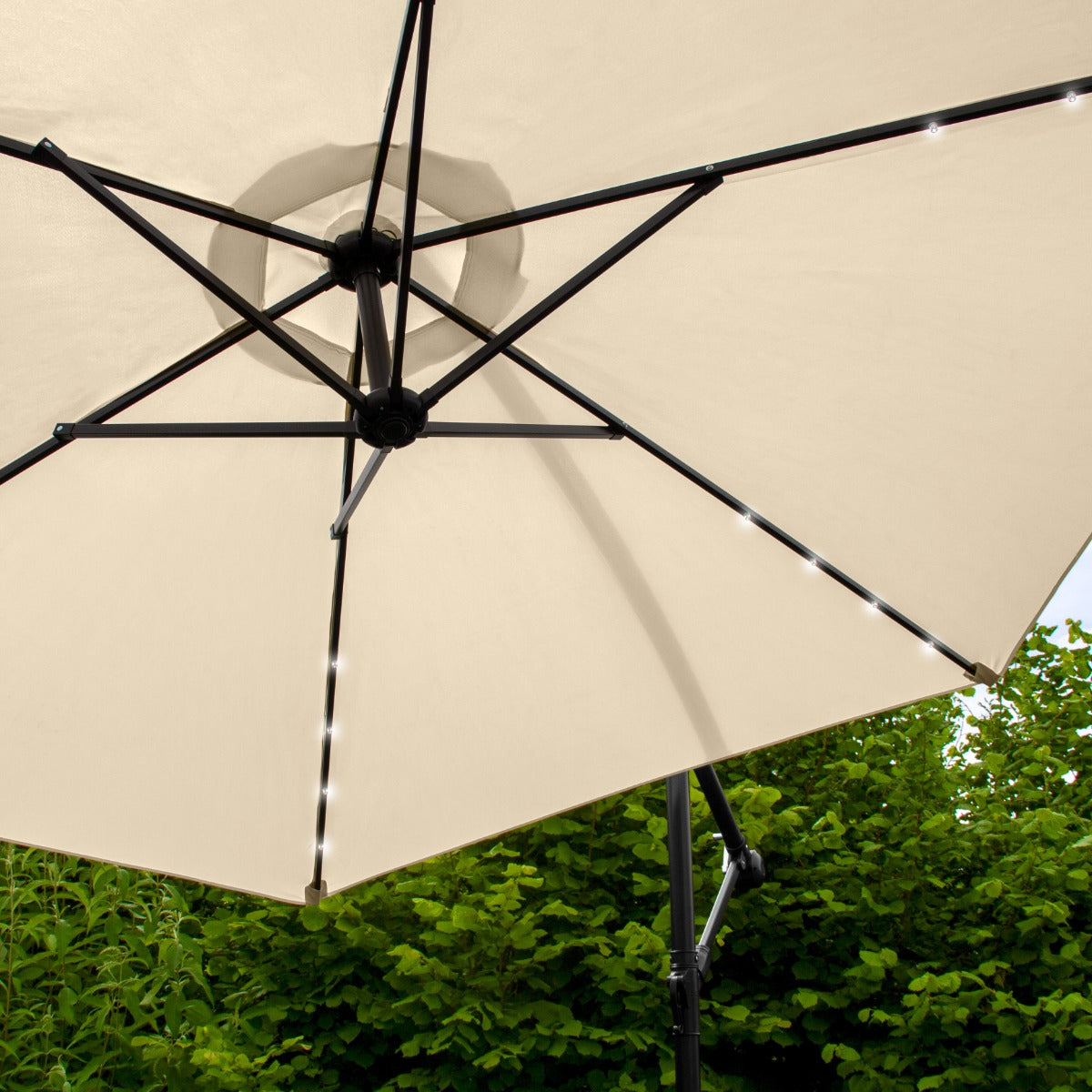 Beige 3m LED Cantilever Parasol With Fan Base - Used - Acceptable