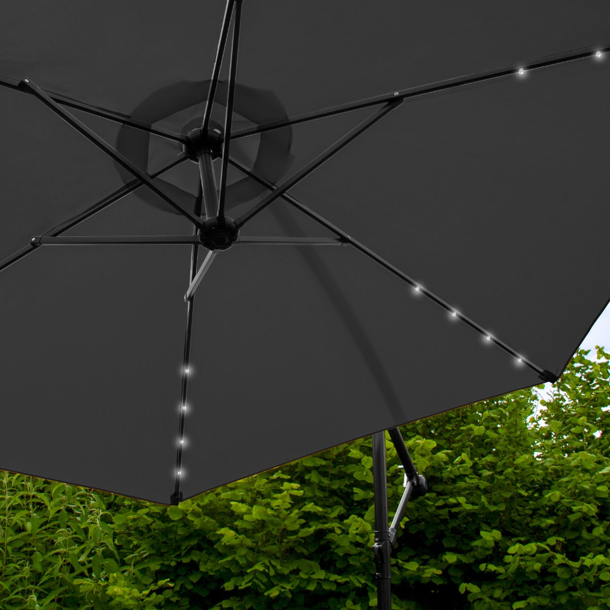 Grey 3m LED Cantilever Parasol With Fan Base - Like New