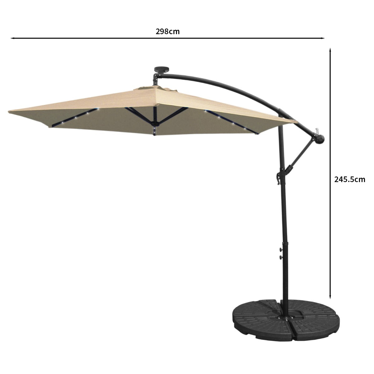 Beige 3m LED Cantilever Parasol With Fan Base - Used - Acceptable