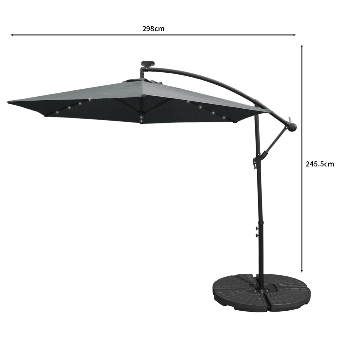 Grey 3m LED Cantilever Parasol With Fan Base - Used - Very Good