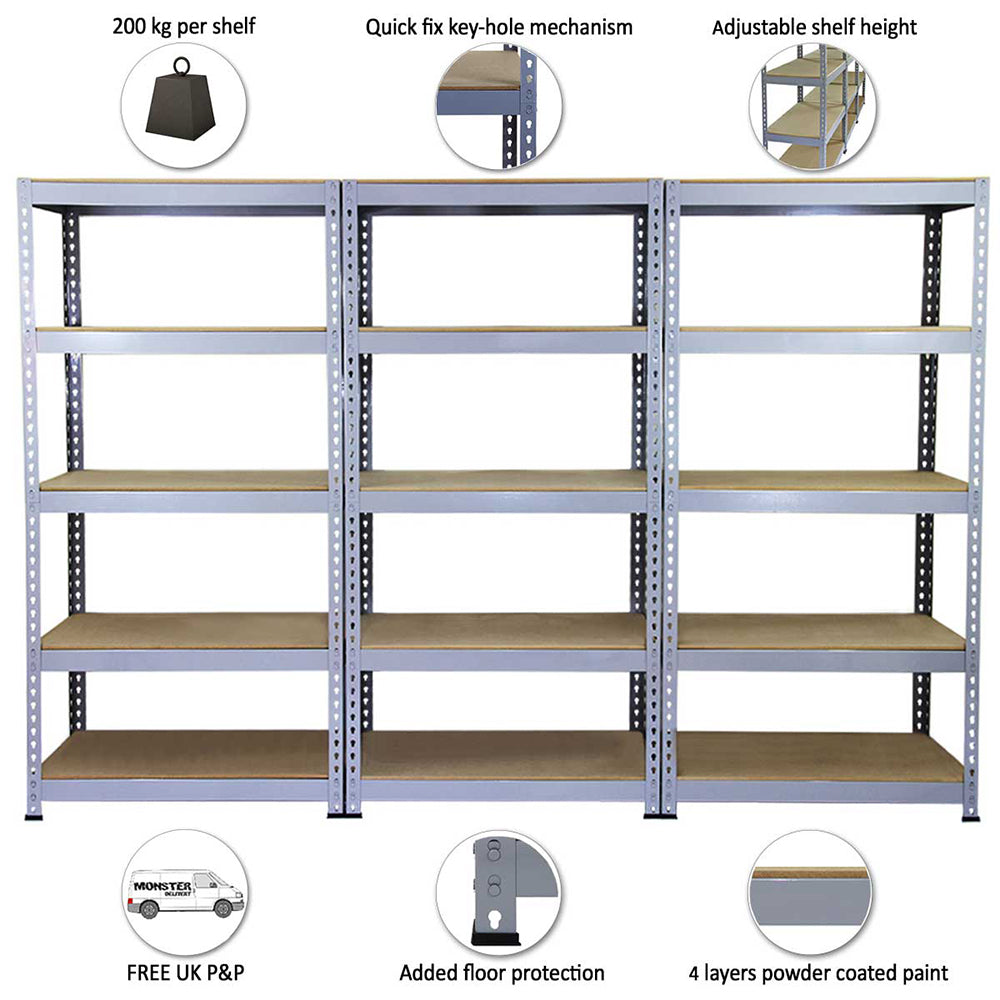 Q-Rax Grey Shelving Units - 90cm x 180cm x 50cm - Like New