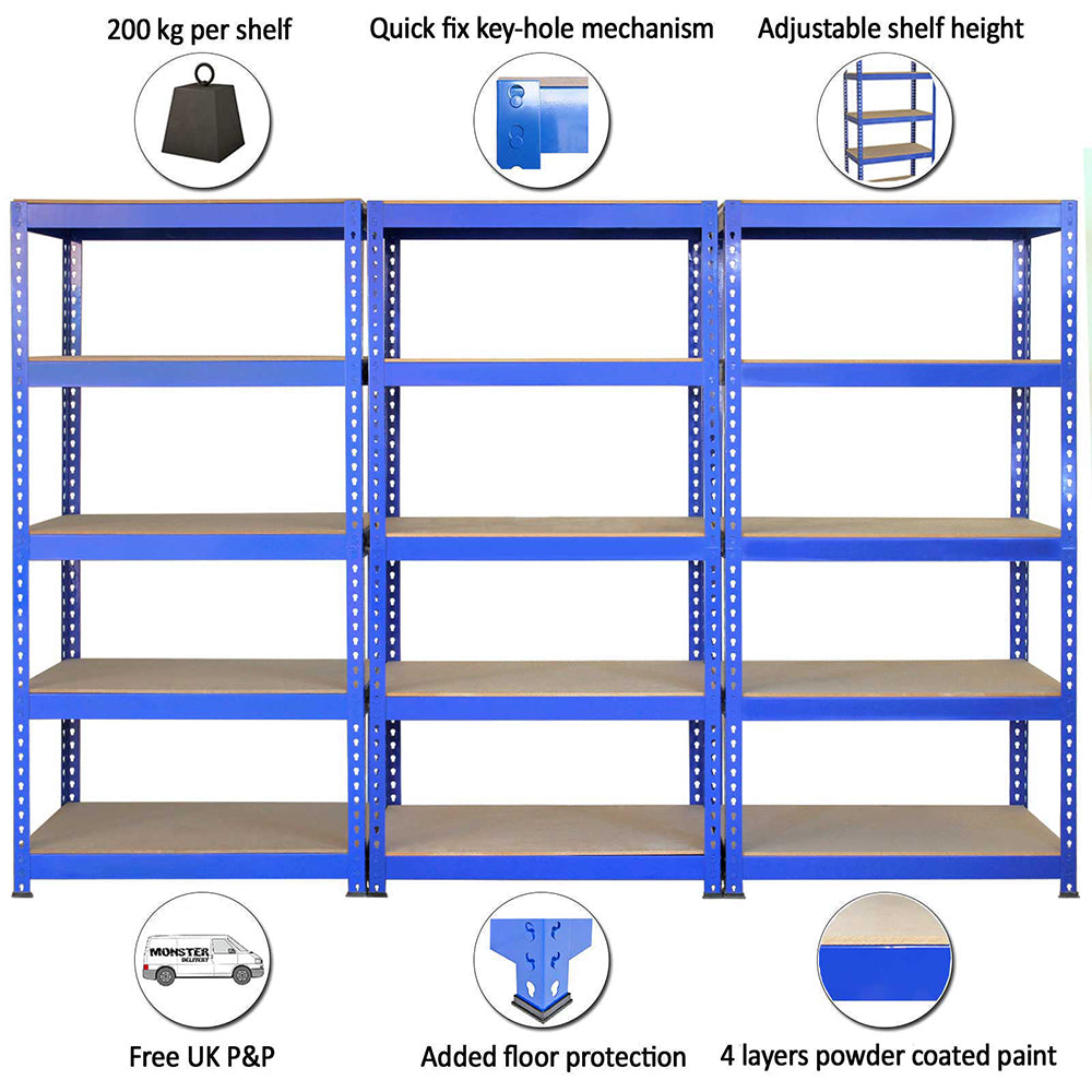 Q-Rax Blue Shelving Units - 90cm x 180cm x 50cm - Used - Good