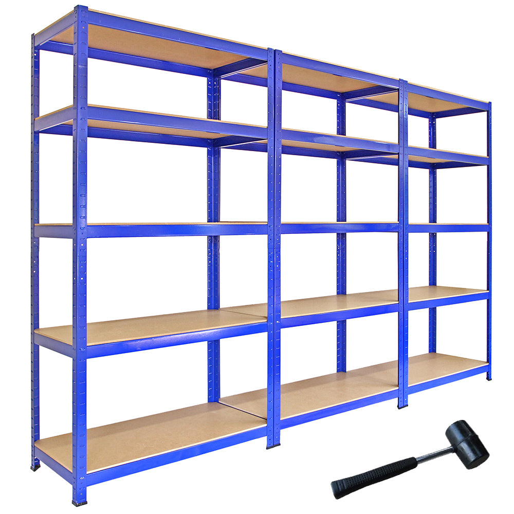 3 x Monster Racking T-Rax Metal Storage Shelves, Blue, 90cm W, 45cm D - Like New