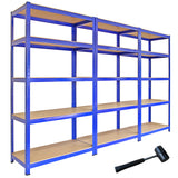 3 x Monster Racking T-Rax Metal Storage Shelves, Blue, 90cm W, 45cm D - Like New