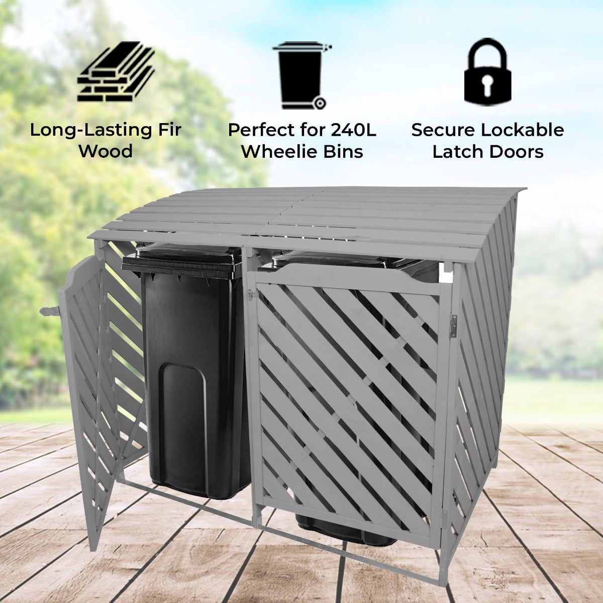 Grey Wash Double Wheelie Bin Storage - Used - Acceptable