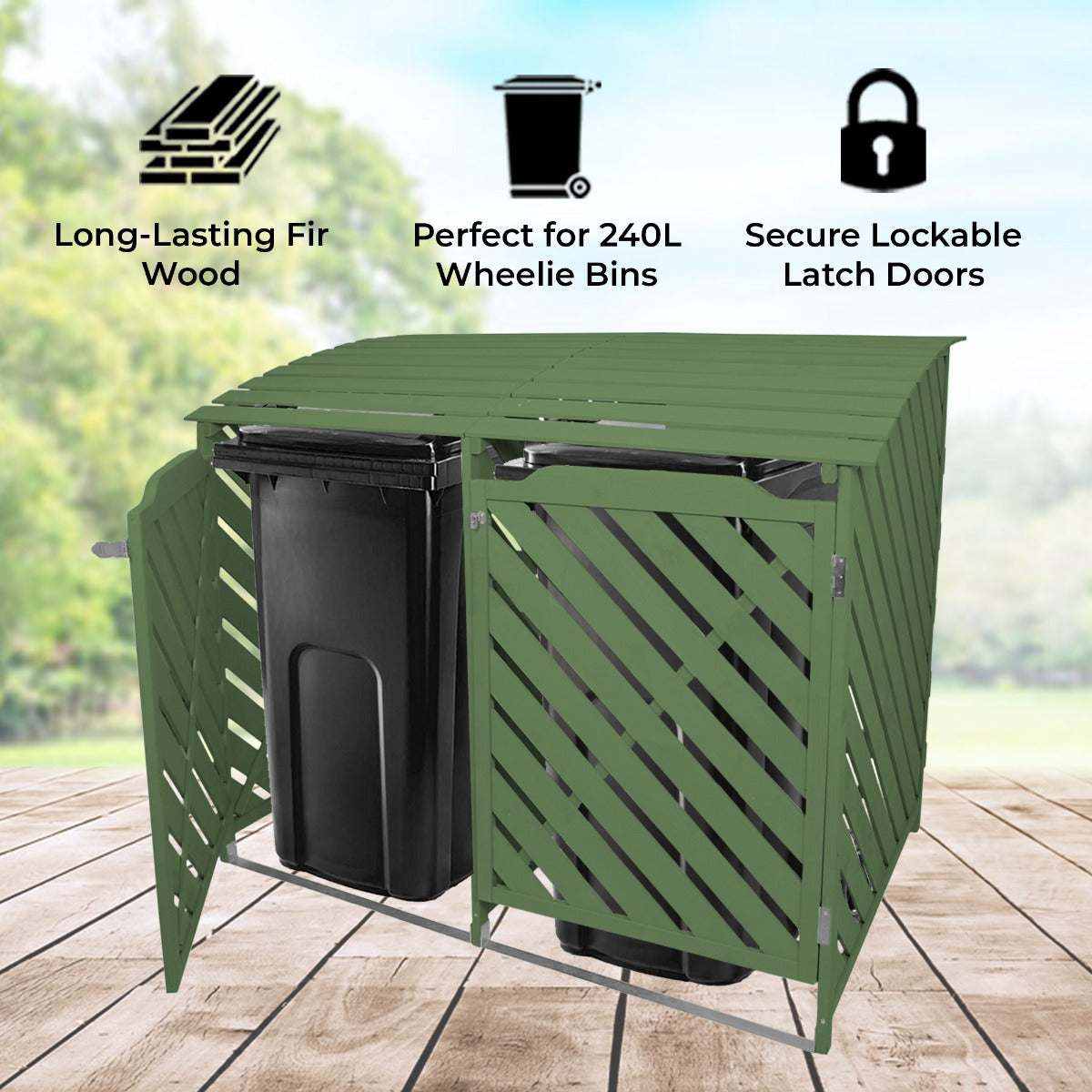 Sage Green Double Wheelie Bin Storage - Used - Very Good