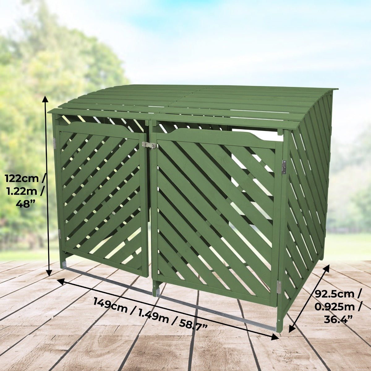 Sage Green Double Wheelie Bin Storage - Used - Very Good