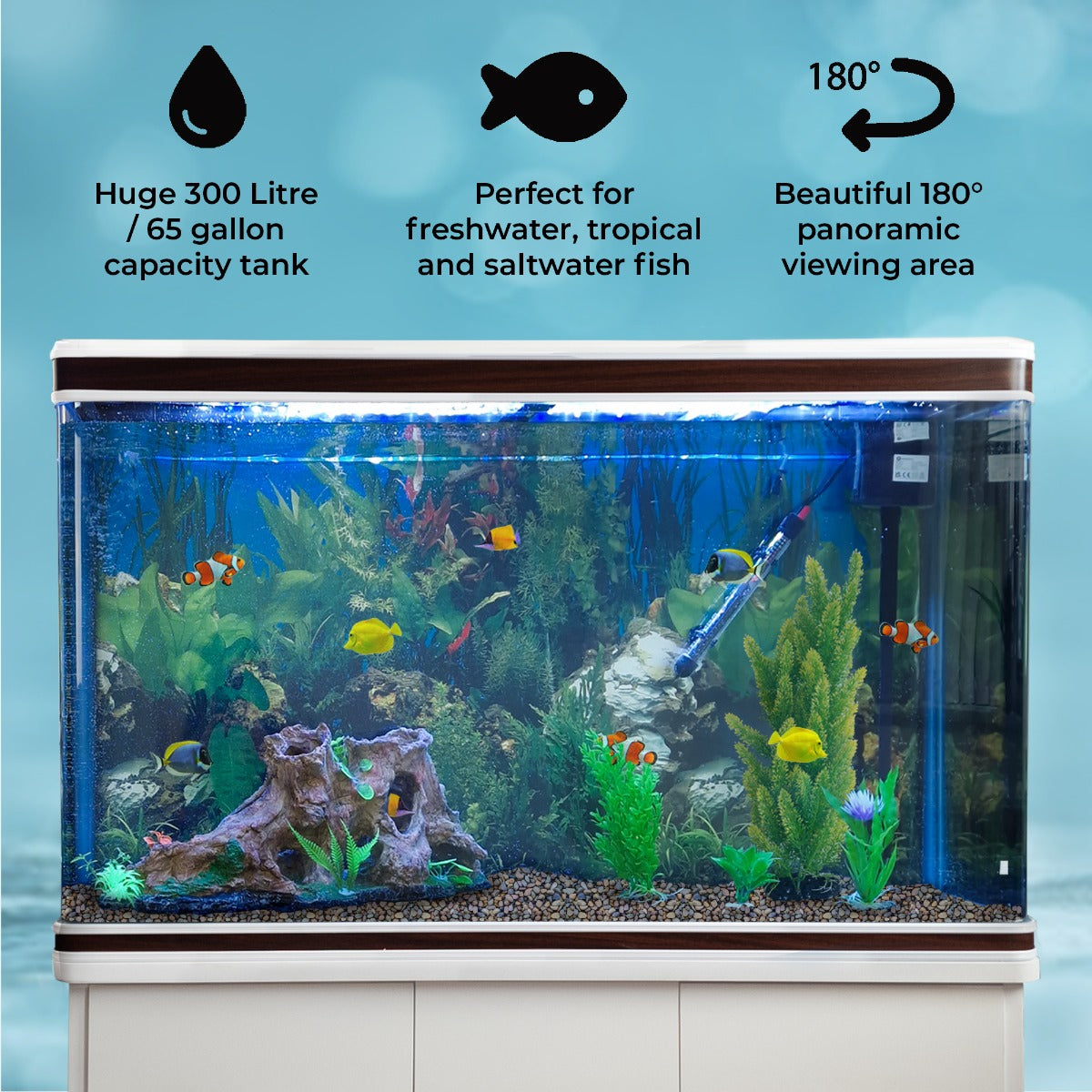 Aquarium Fish Tank &amp; Cabinet with Complete Starter Kit - White Tank &amp; Natural Gravel - Like New