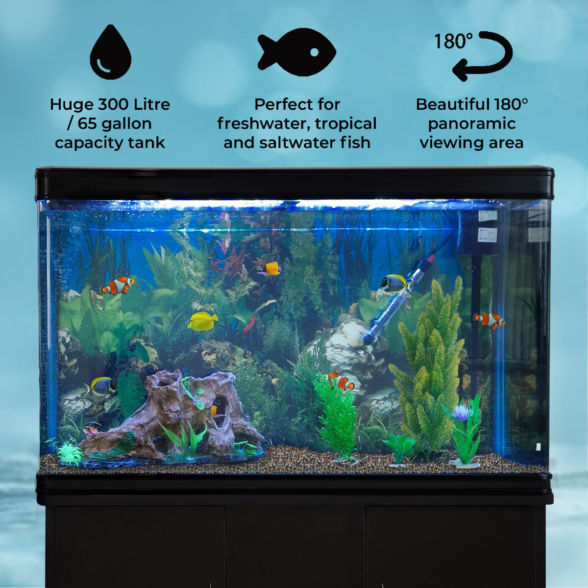 Aquarium Fish Tank & Cabinet with Complete Starter Kit - Black Tank & Natural Gravel - Used - Very Good