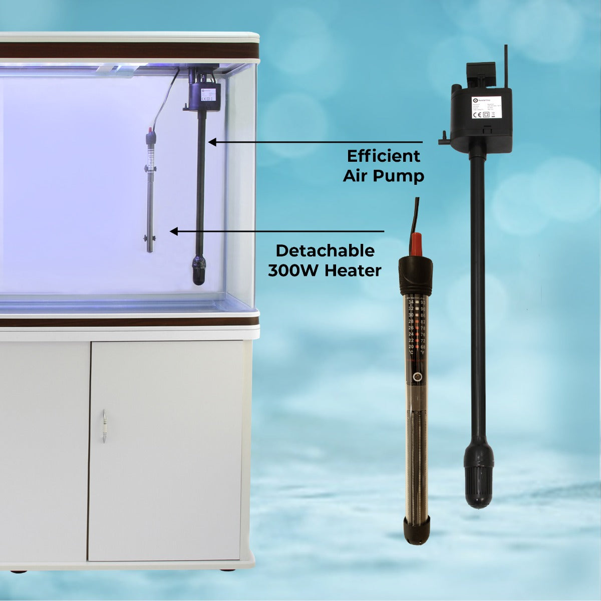 Aquarium Fish Tank &amp; Cabinet with Complete Starter Kit - White Tank &amp; Natural Gravel - Like New