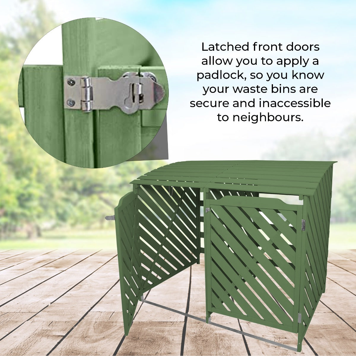 Sage Green Double Wheelie Bin Storage - Used - Acceptable