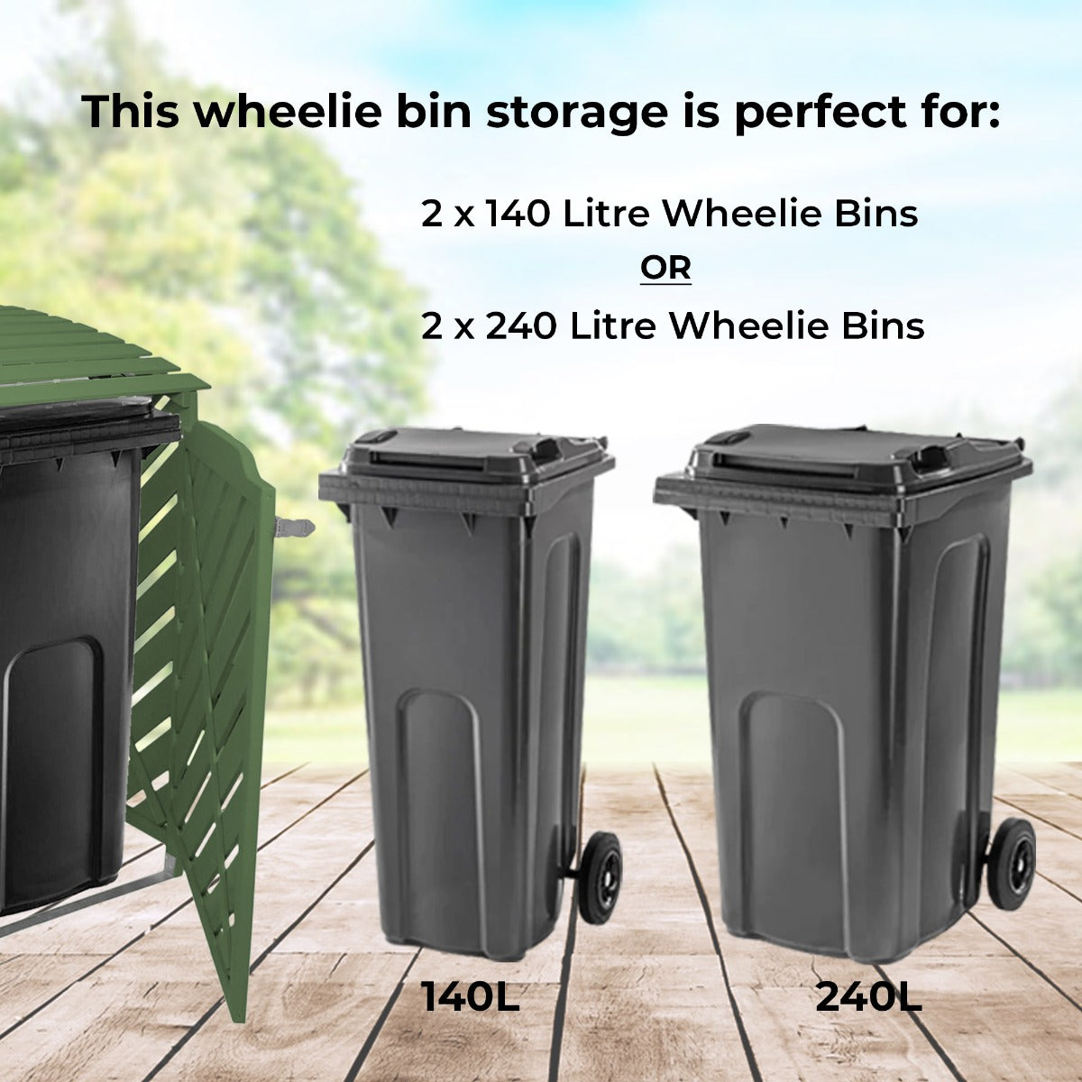 Sage Green Double Wheelie Bin Storage - Used - Very Good