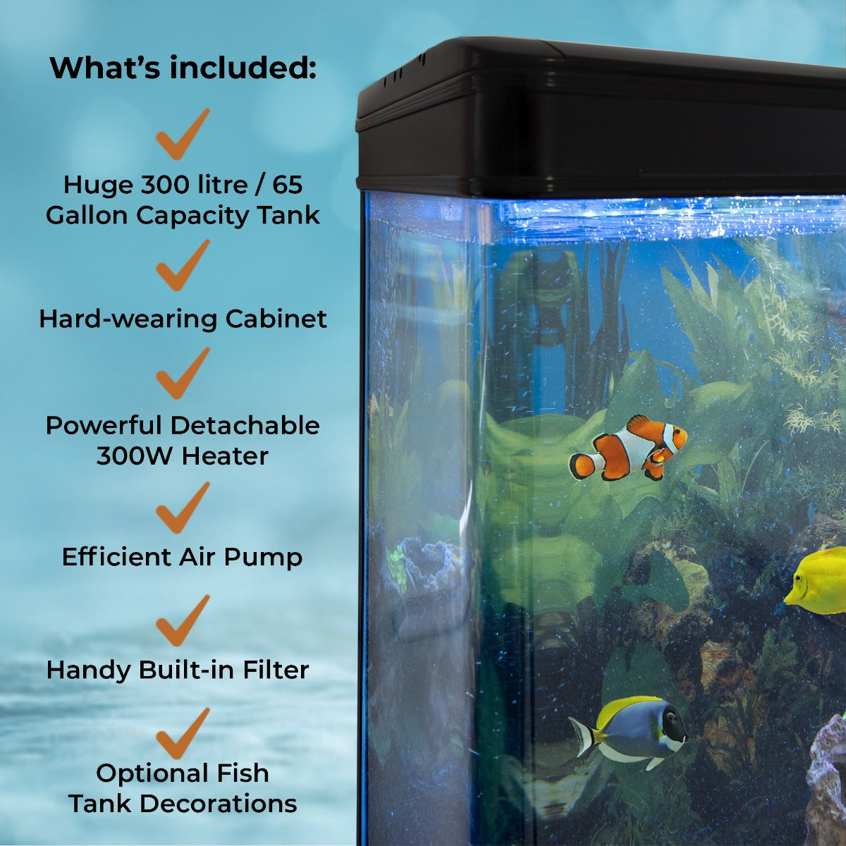Aquarium Fish Tank & Cabinet with Complete Starter Kit - Black Tank & Blue Gravel - Used - Very Good
