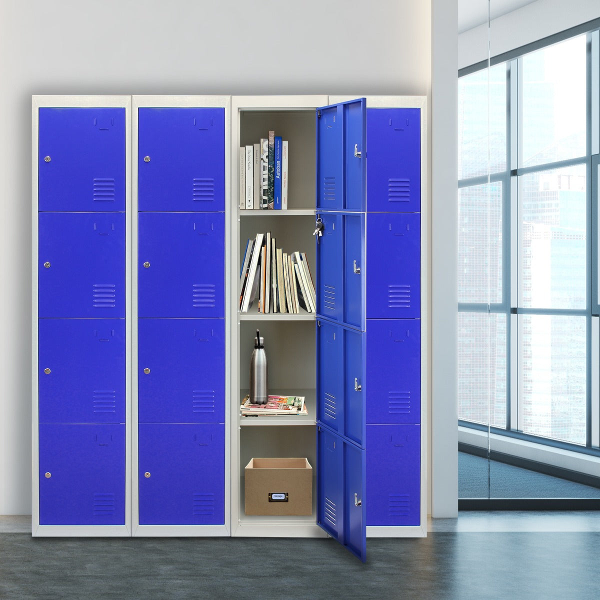 Metal Storage Lockers - Four Doors, Flatpacked, Blue - Used - Acceptable