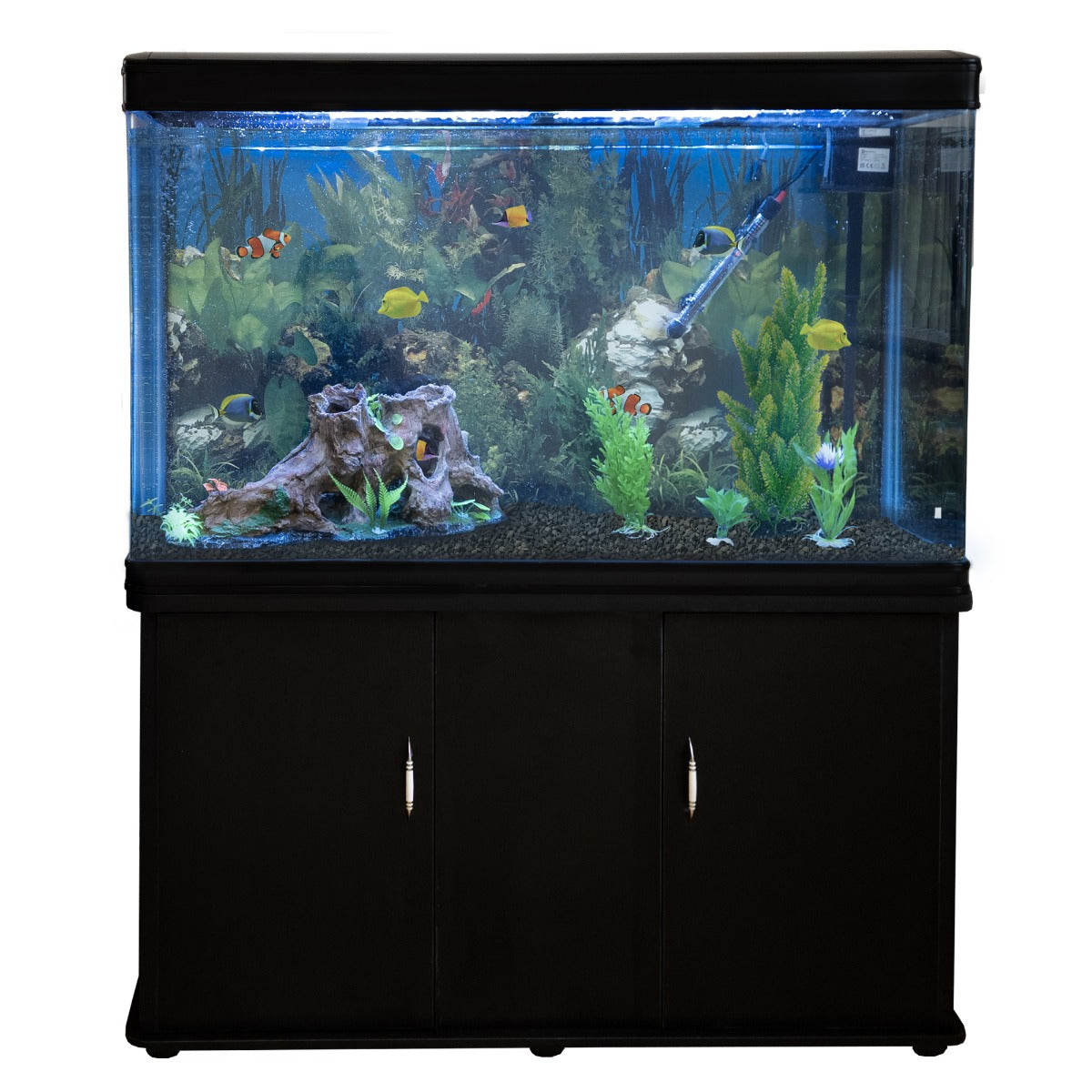 Aquarium Fish Tank & Cabinet with Complete Starter Kit - Black Tank & Black Gravel - Used - Acceptable
