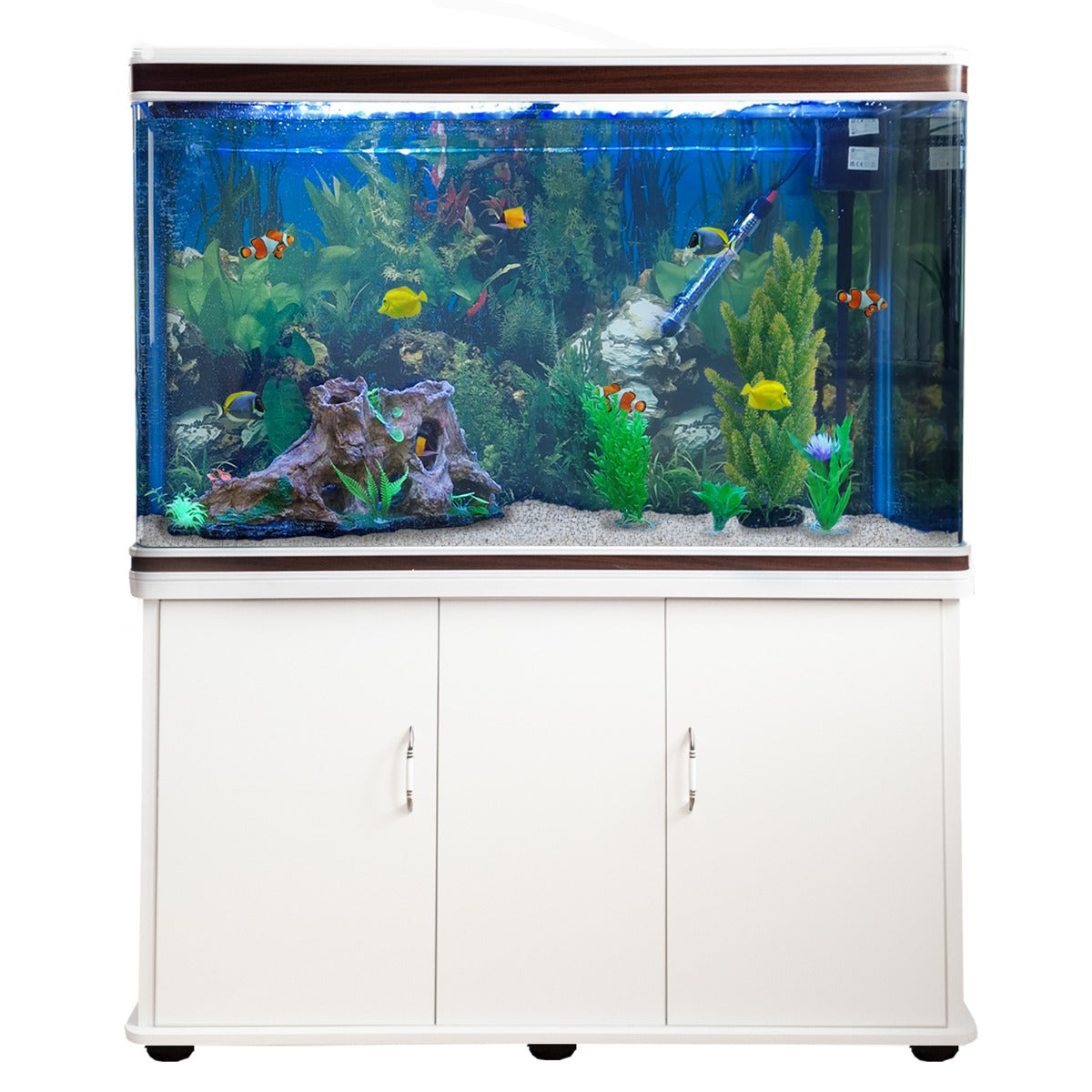 Aquarium Fish Tank &amp; Cabinet with Complete Starter Kit - White Tank &amp; White Gravel - Like New