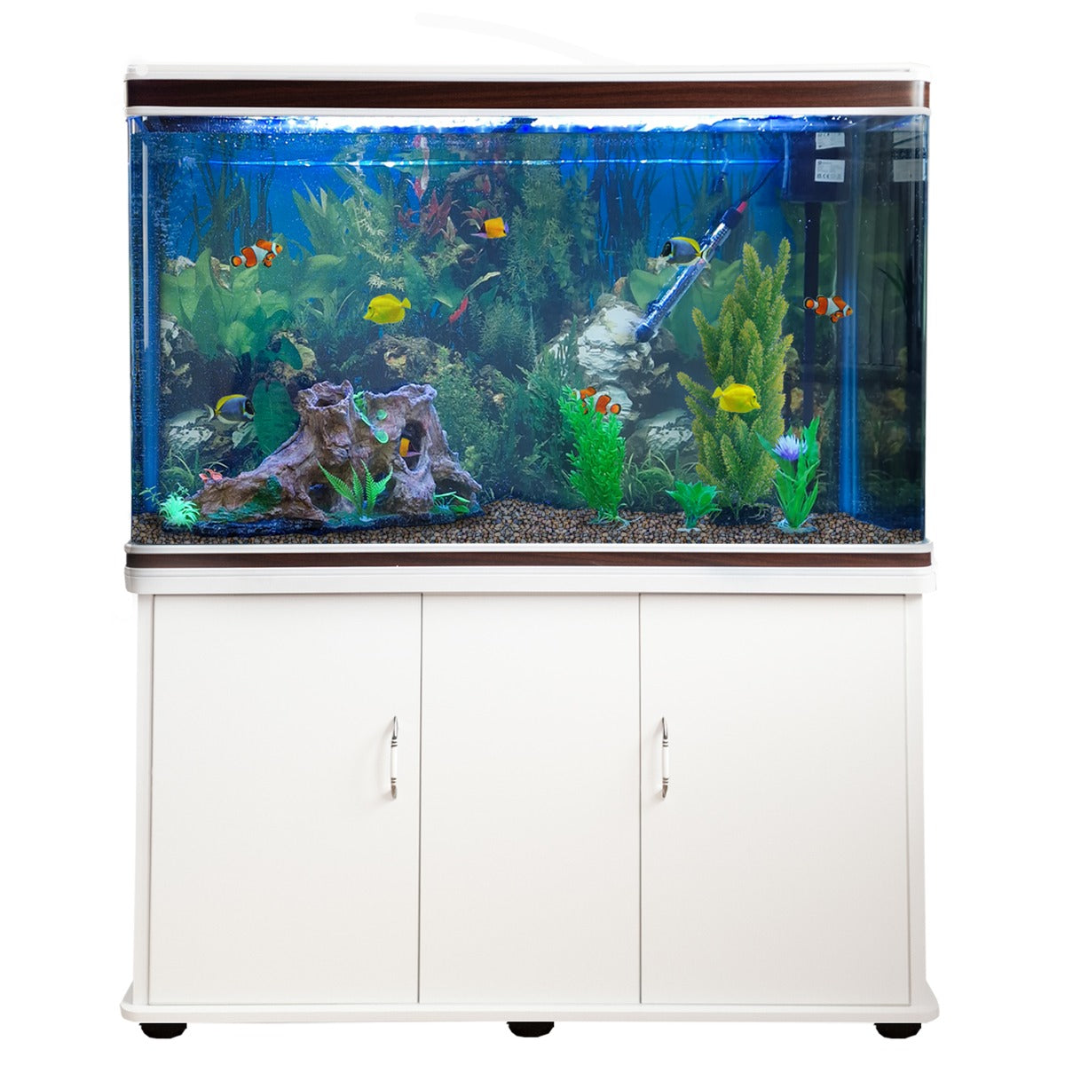 Aquarium Fish Tank &amp; Cabinet with Complete Starter Kit - White Tank &amp; Natural Gravel - Like New