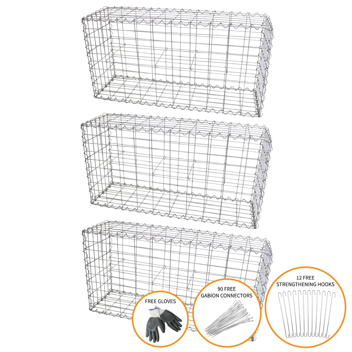 Gabion Baskets 100 x 50 x 30cm / 3 Pack - Used - Good