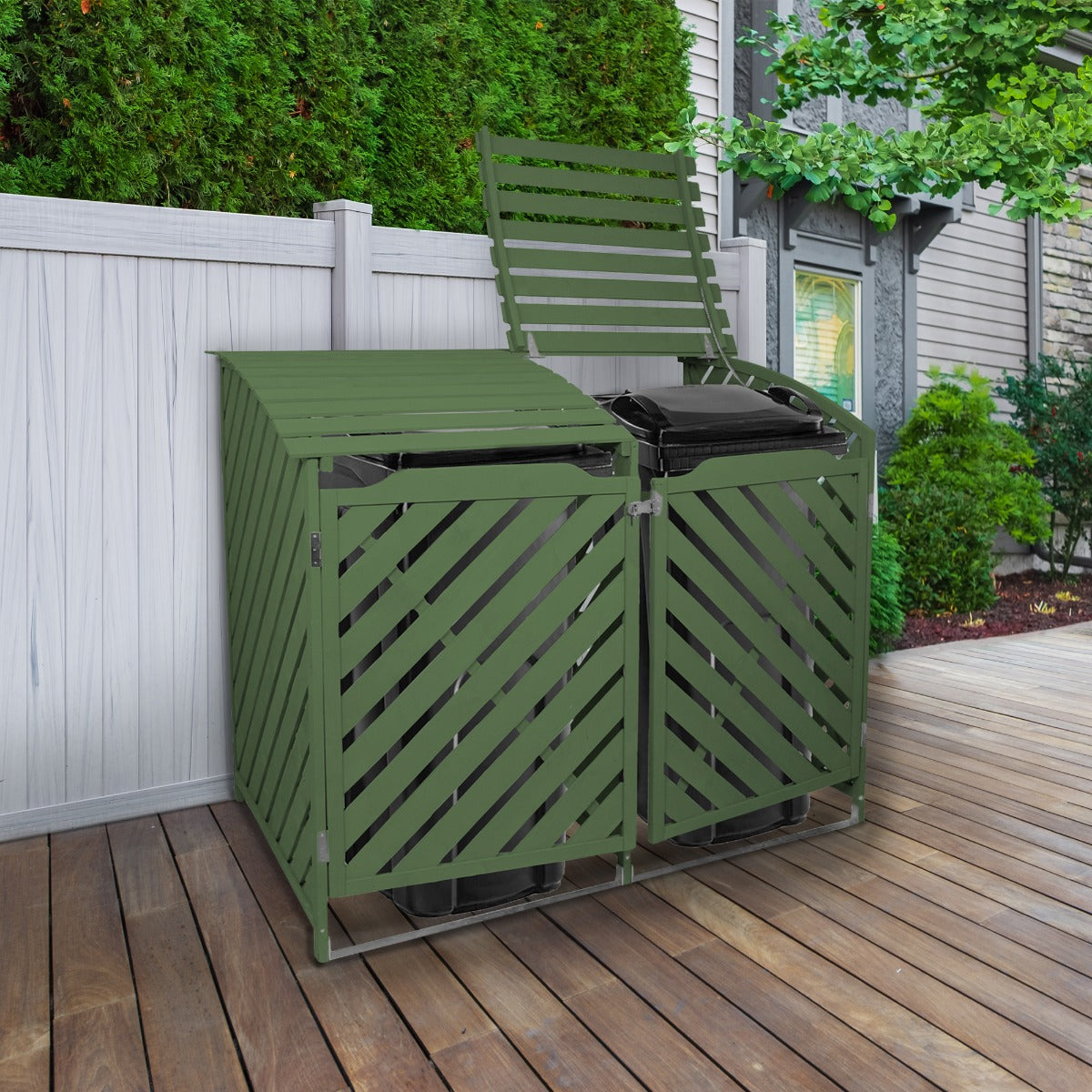 Sage Green Double Wheelie Bin Storage - Used - Acceptable