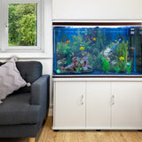 Aquarium Fish Tank &amp; Cabinet with Complete Starter Kit - White Tank &amp; Blue Gravel - Like New