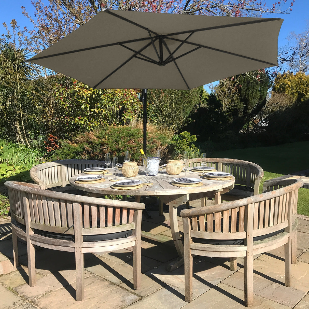 Beige Cantilever Parasol & Square Base - Used - Very Good