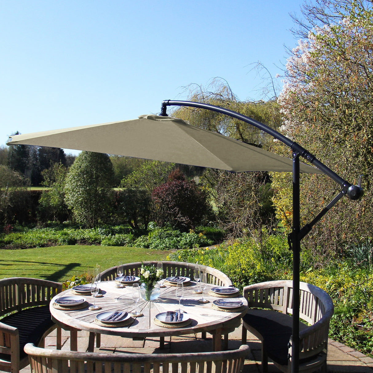 Beige Cantilever Parasol & Square Base - Used - Very Good