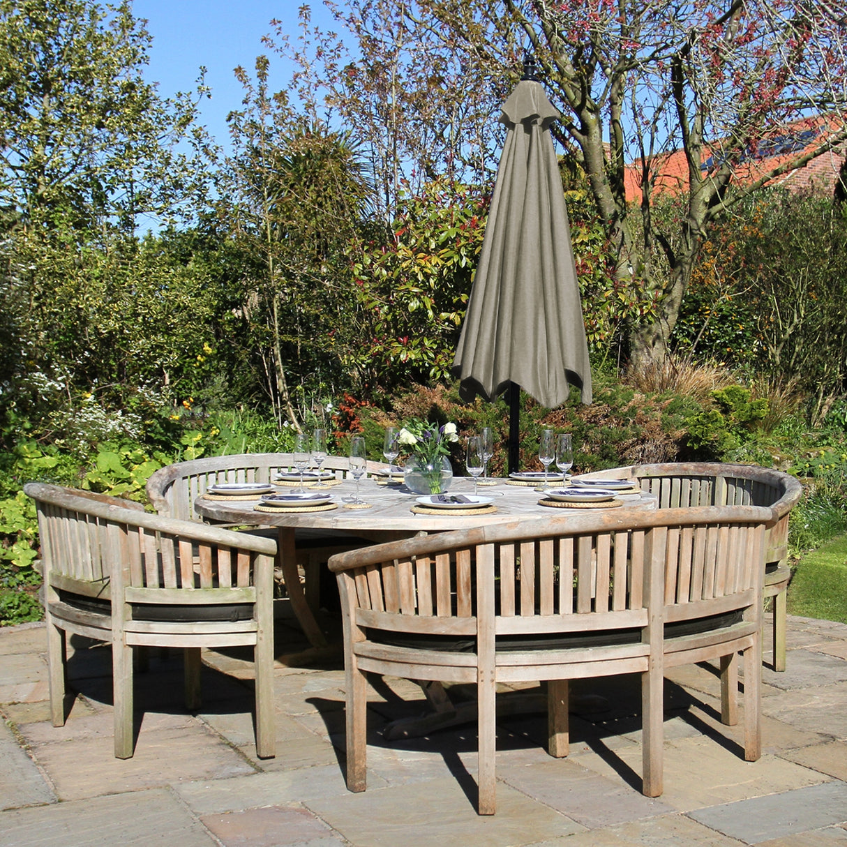 Beige Cantilever Parasol & Square Base - Used - Acceptable