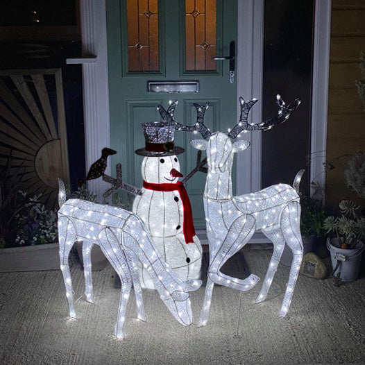 Light Up Reindeer Stag, Doe & Snowman Set - Used - Good